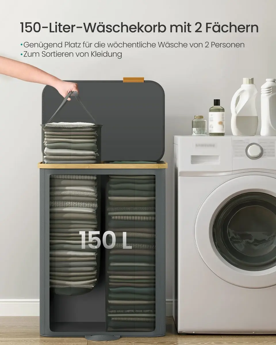 Songmics Wasmand met deksel 150L - Bamboe frame