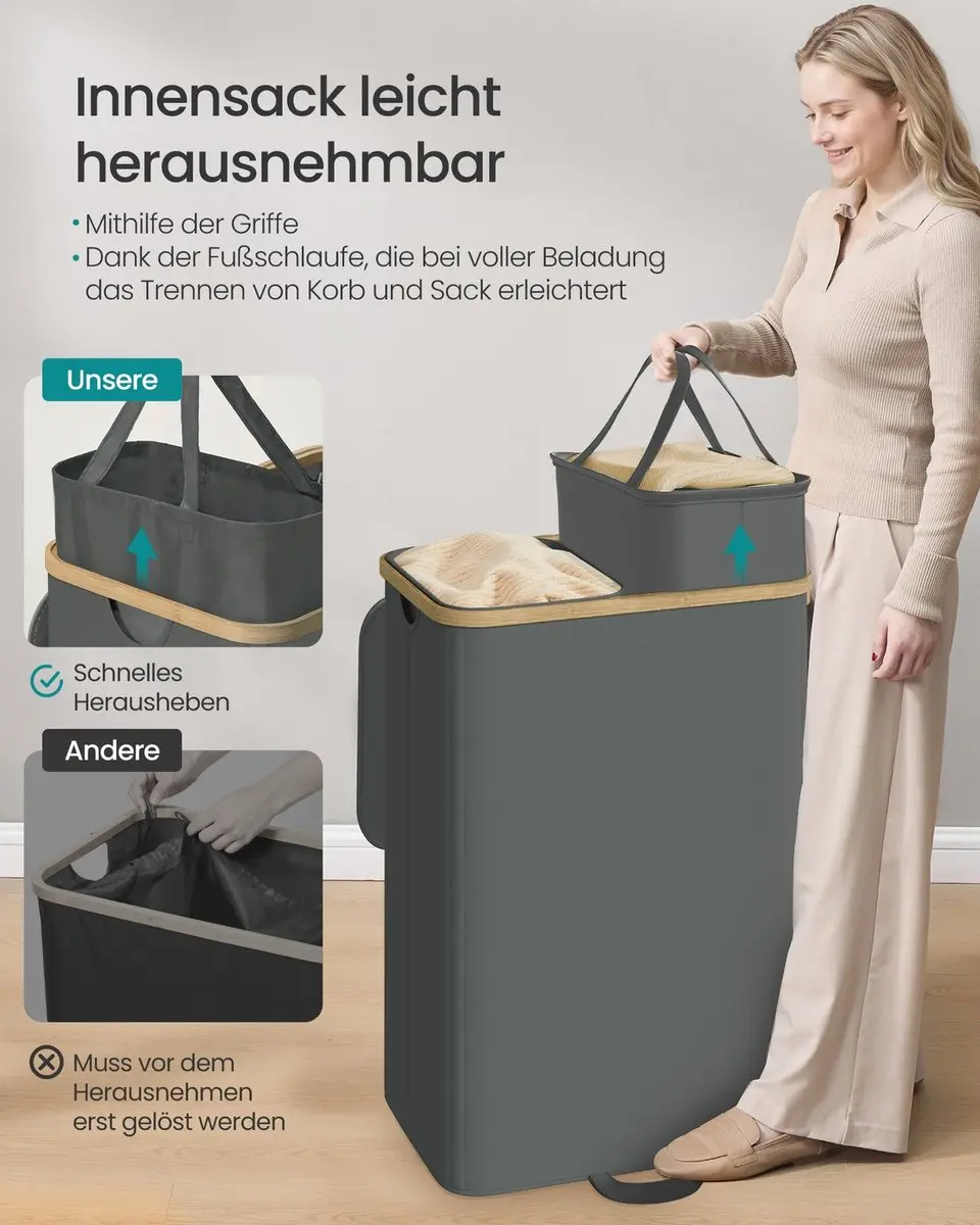 Songmics Wasmand met deksel 150L - Bamboe frame