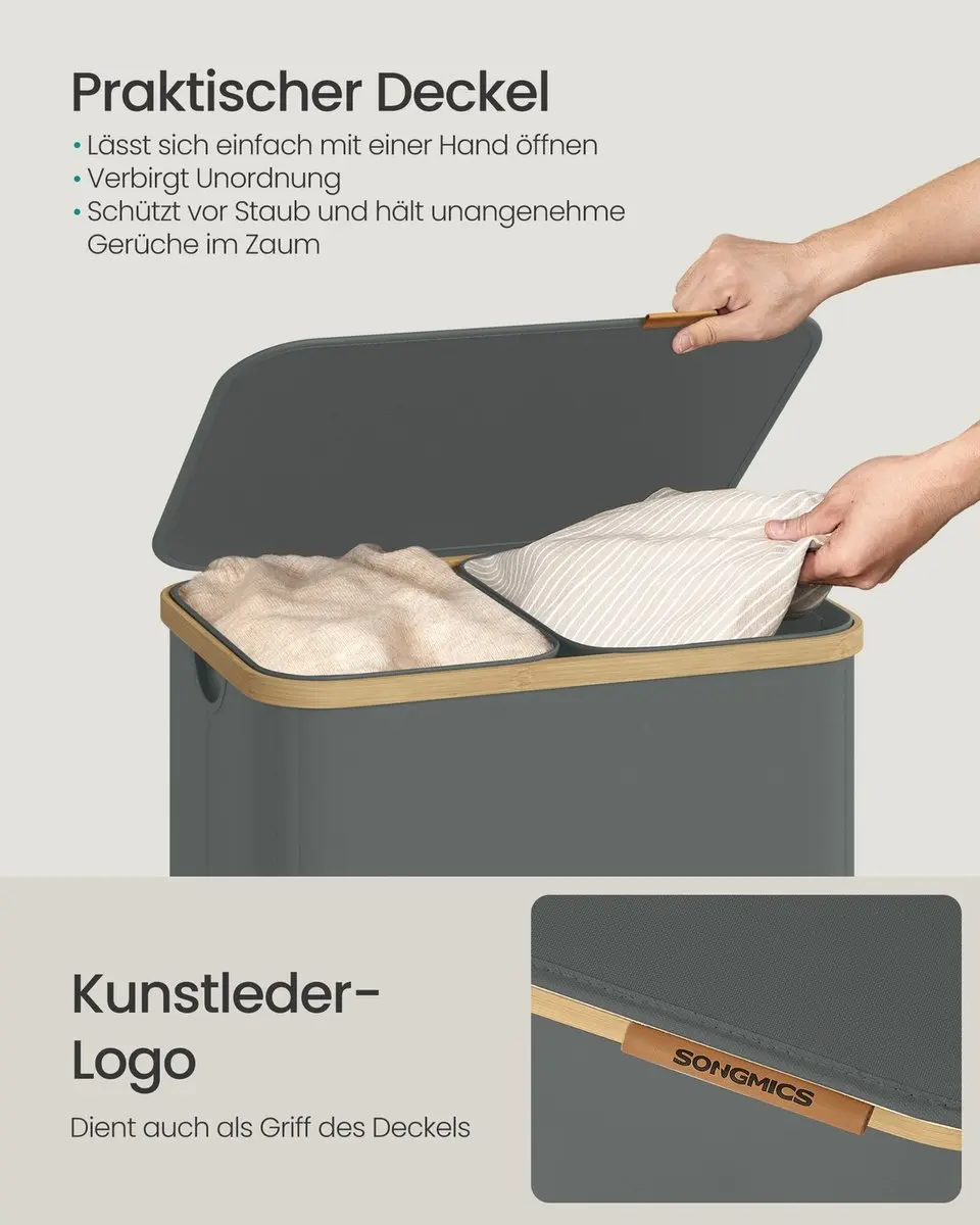 Songmics Wasmand met deksel 150L - Bamboe frame