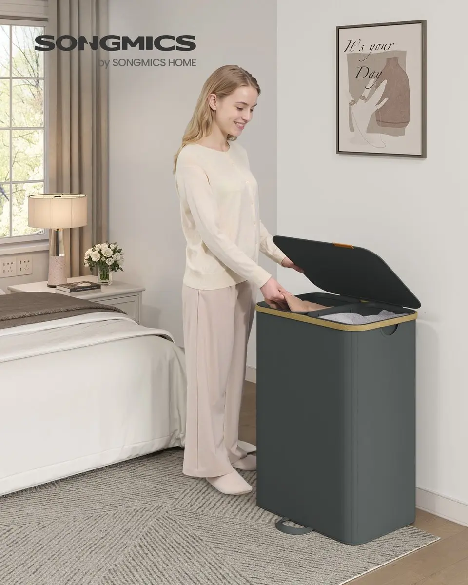 Songmics Wasmand met deksel 150L - Bamboe frame