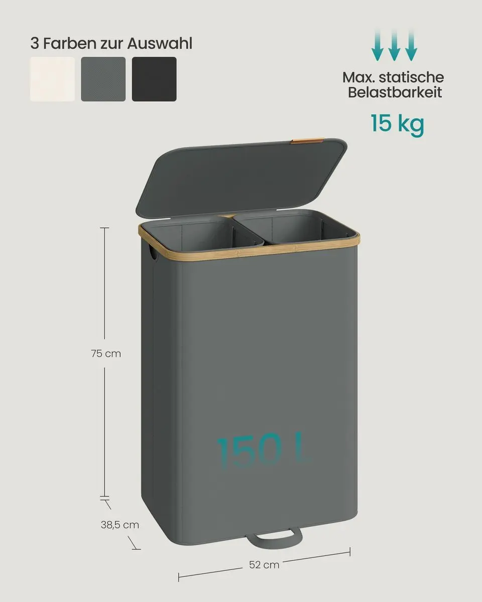 Songmics Wasmand met deksel 150L - Bamboe frame - afbeelding 6 van 6
