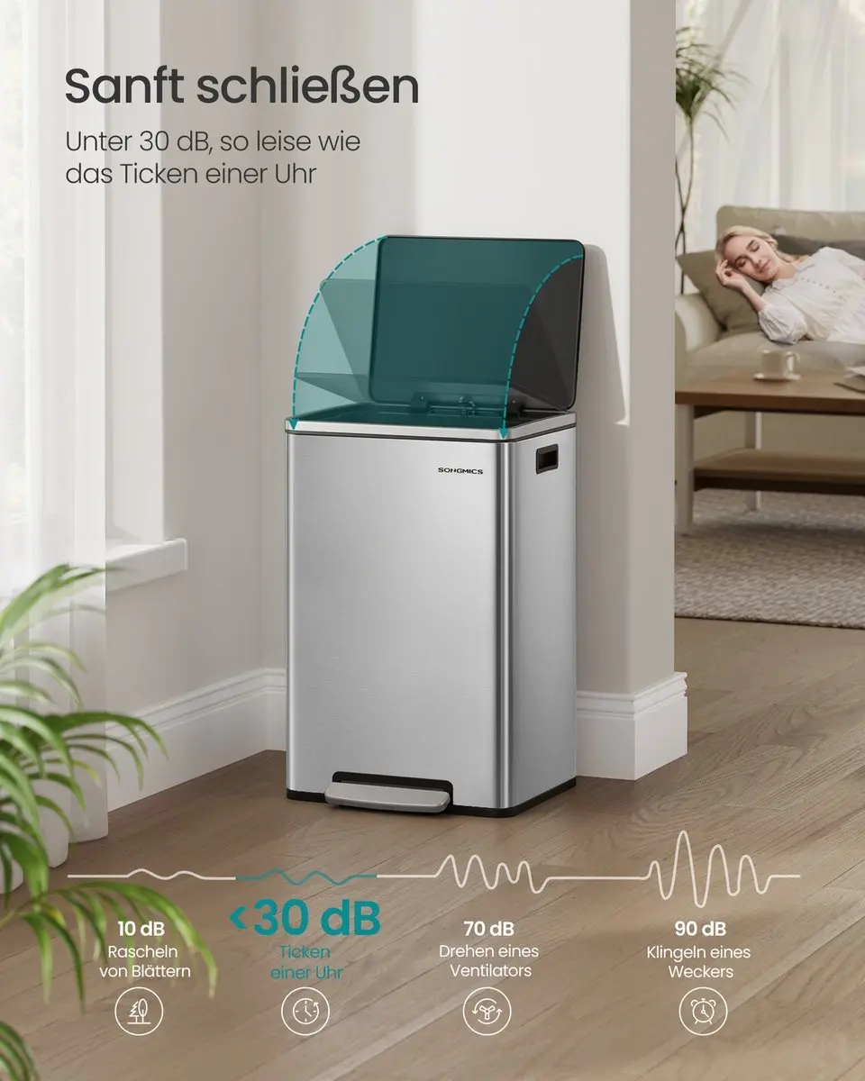 Songmics Vuilnisbak 50L - Zilver