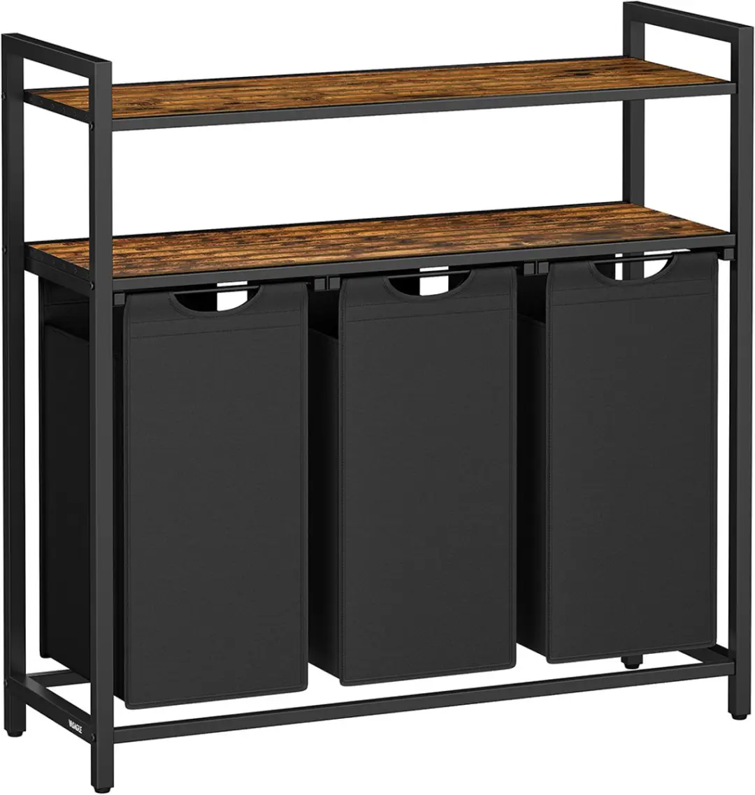 Songmics Wasmand Hout & Stof Rustiek Bruin/Zwart