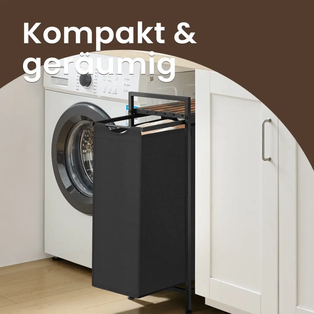 Songmics Wasmand met Plank 47L - Zwart/Bruin