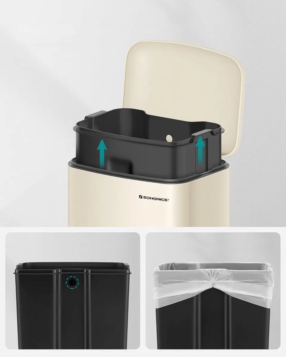 Songmics Pedaalemmer 30L - Crèmewit - afbeelding 6 van 6