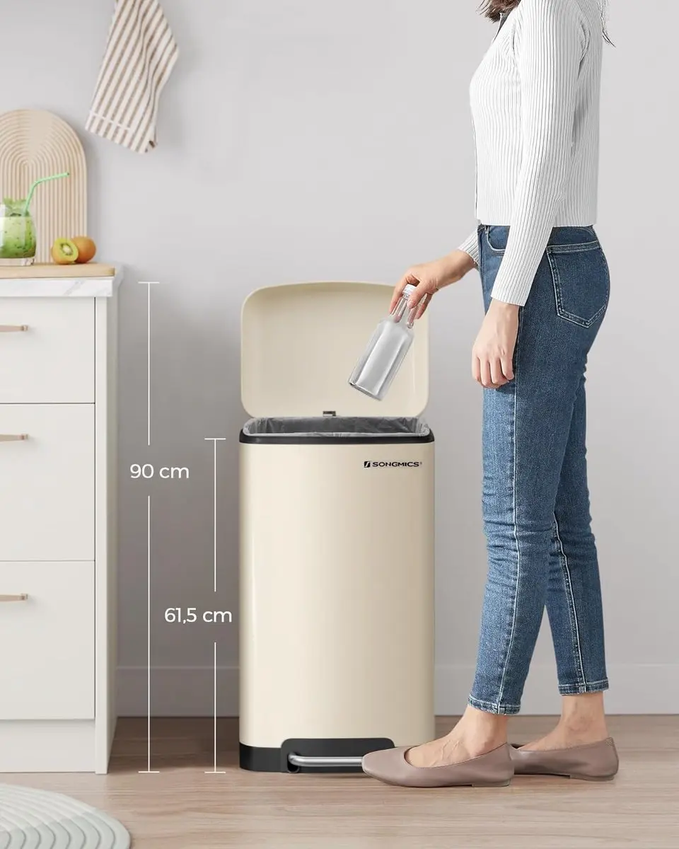 Songmics Pedaalemmer 30L - Crèmewit