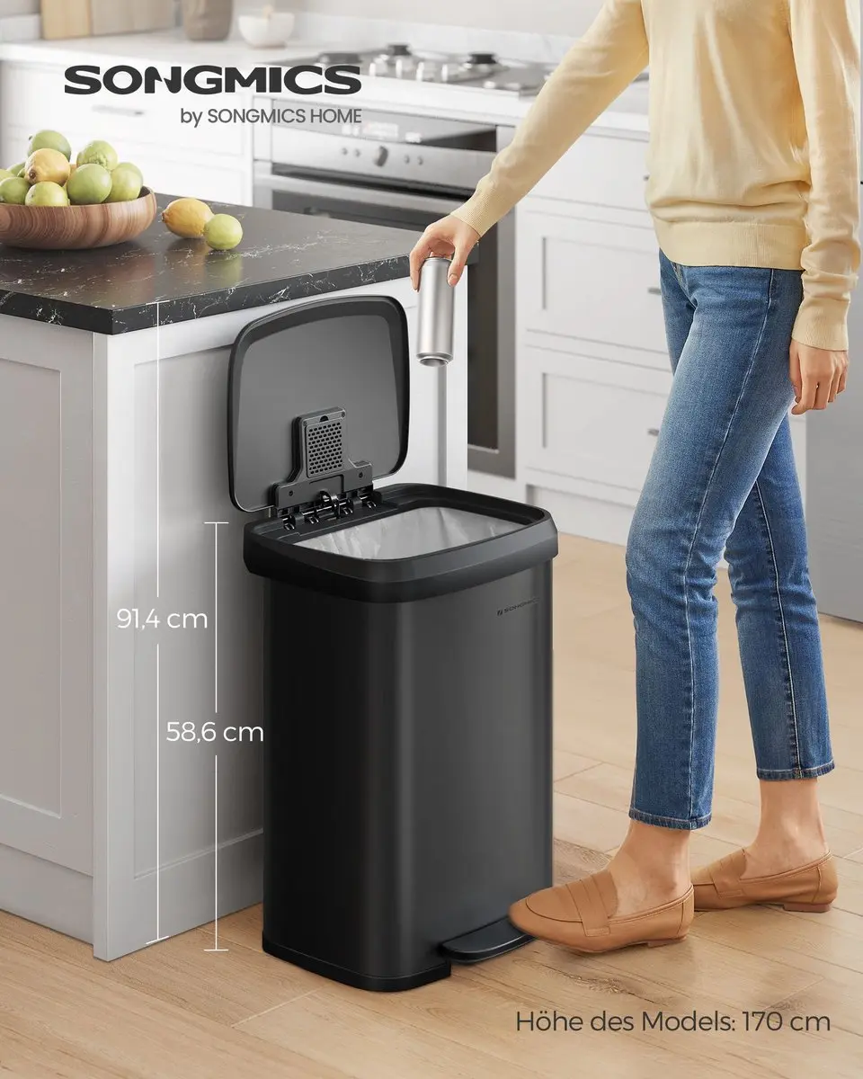 Songmics Keukenafvalbak 50L - Zwart - afbeelding 2 van 6