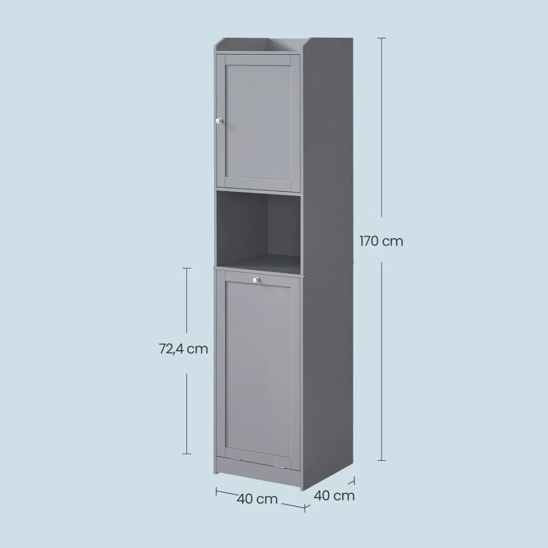 Songmics Badkamerkastje met wasmand 40x40x170cm - Grijs