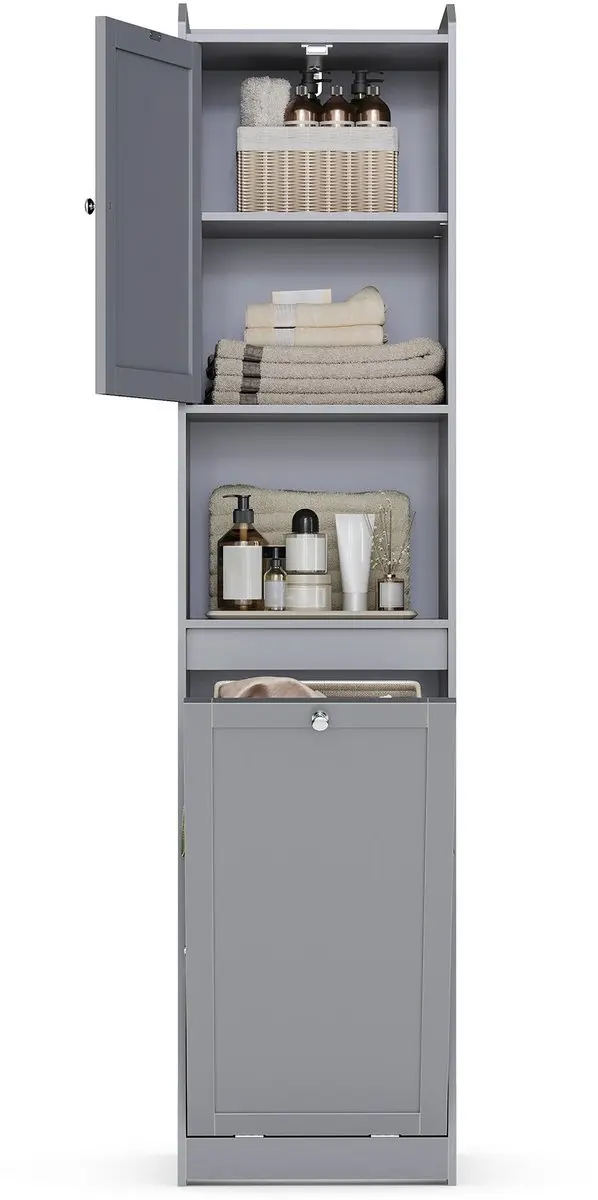 Songmics Badkamerkastje met wasmand 40x40x170cm - Grijs