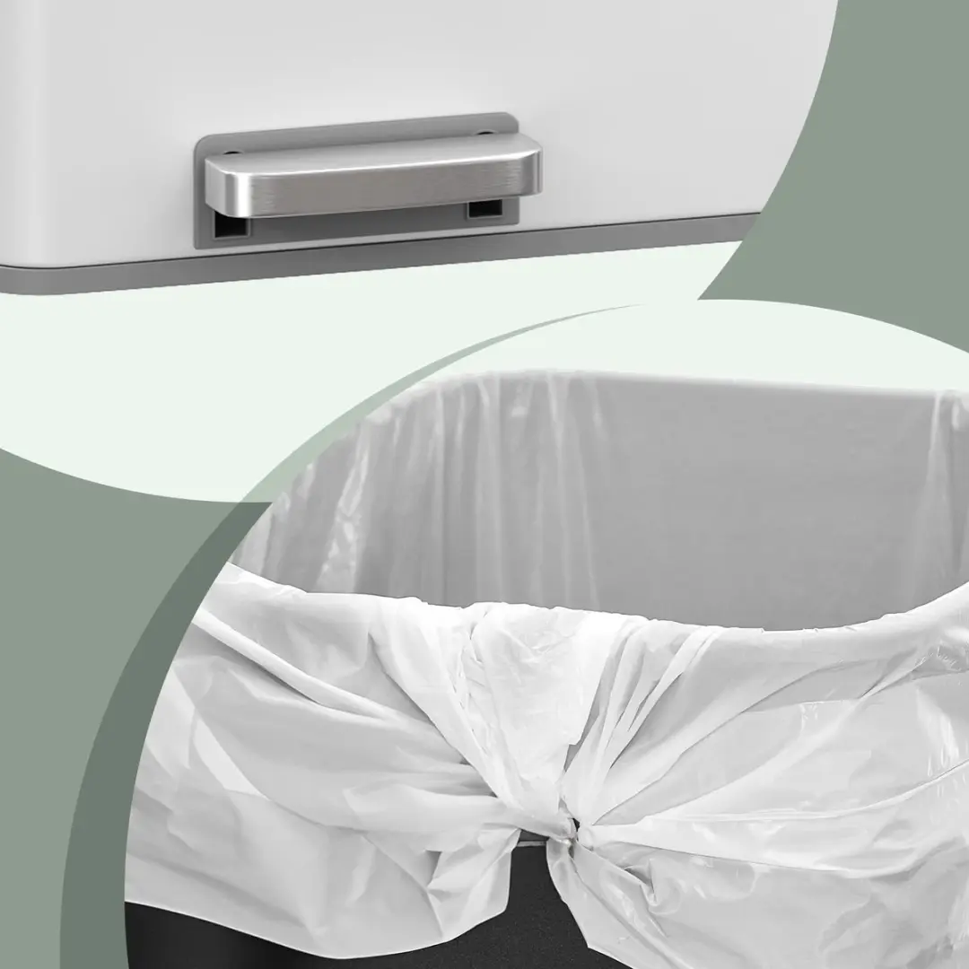 Songmics 60L Puilkorf - 2 Compartimenten - Pedaalbediening - Wit/Grijs