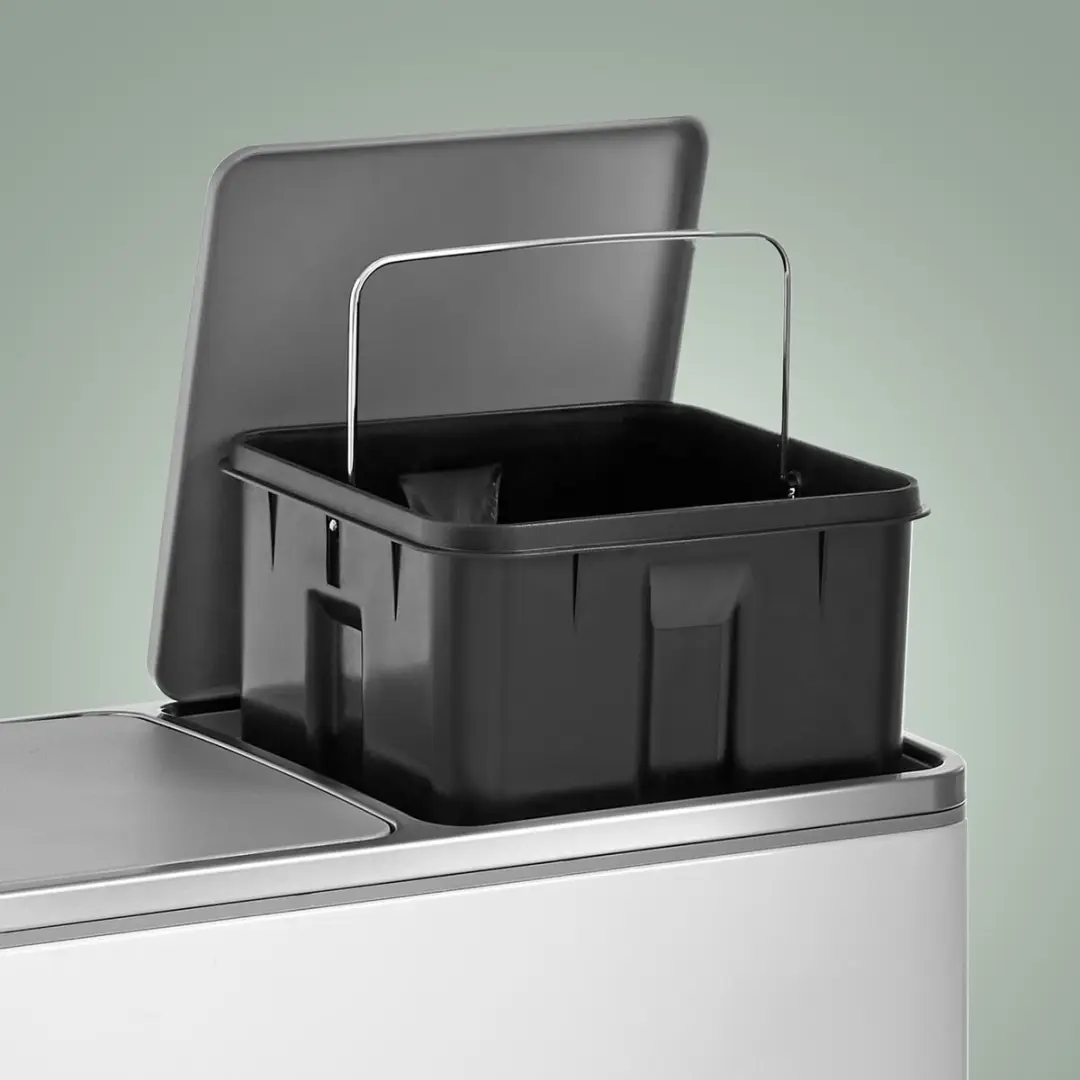 Songmics 60L Puilkorf - 2 Compartimenten - Pedaalbediening - Wit/Grijs