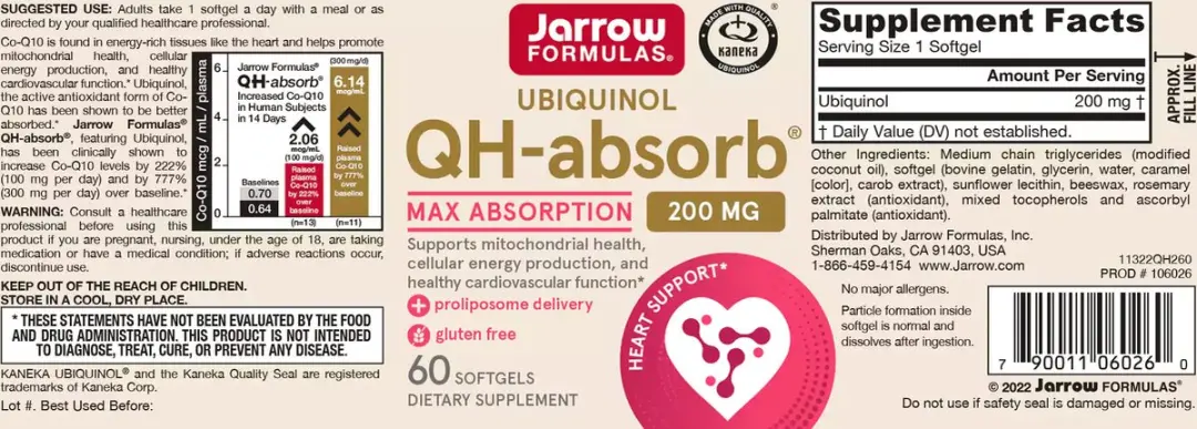 Jarrow Formulas Ubiquinol QH-Absorb 200mg - 60 Softgels