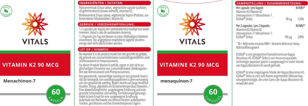 Vitals Vitamine K2 90 mcg MK-7 - 60 Capsules