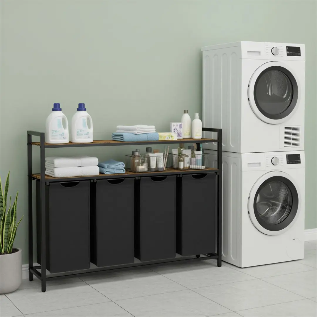 Songmics Wasmand met 4 uitneembare zakken en plank