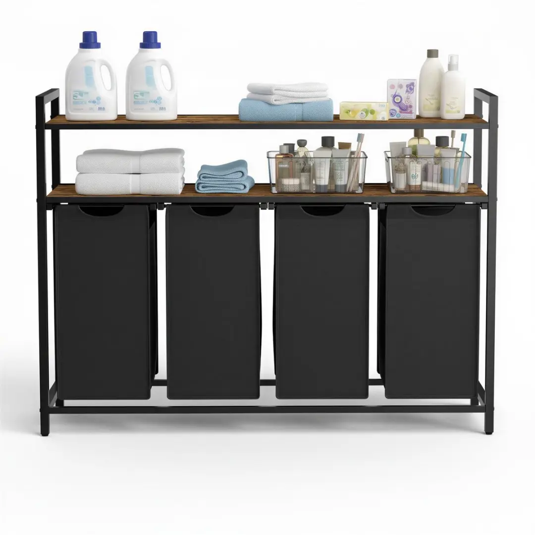 Songmics Wasmand met 4 uitneembare zakken en plank