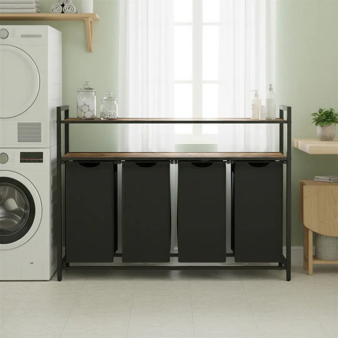 Songmics Wasmand met 4 uitneembare zakken en plank