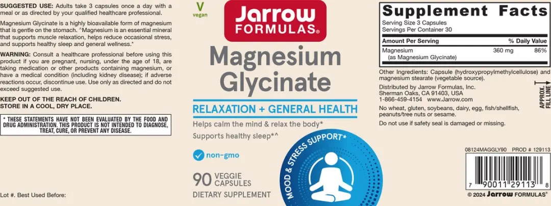 Jarrow Formulas Magnesium Glycinate 90 Capsules