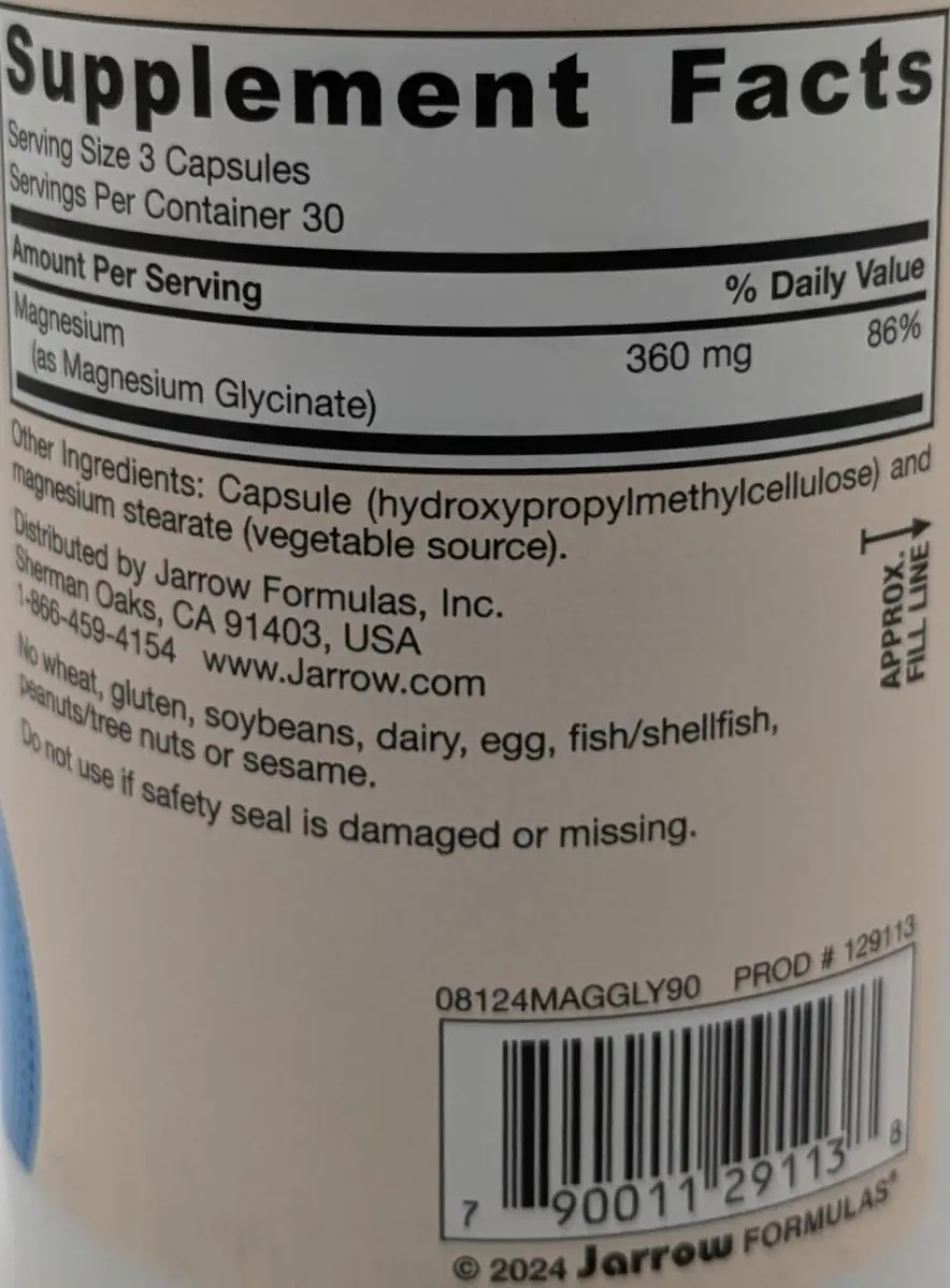 Jarrow Formulas Magnesium Glycinate 90 Capsules