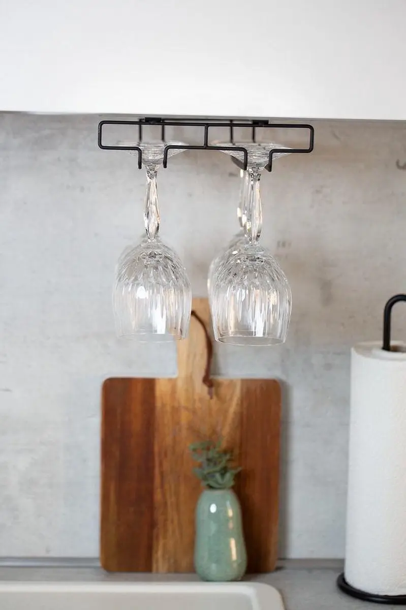 Wenko Wijnglazenhouder Klea 70x28cm - 6 Glazen - Zwart Staal