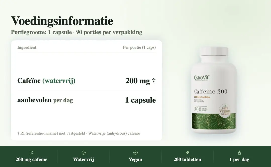 OstroVit Cafeïne 200mg 200 tabletten - Vegan