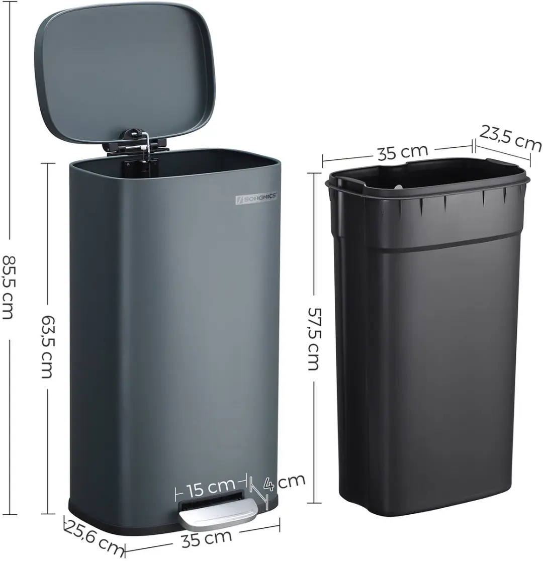 Songmics Afvalbak 30L - Rookgrijs