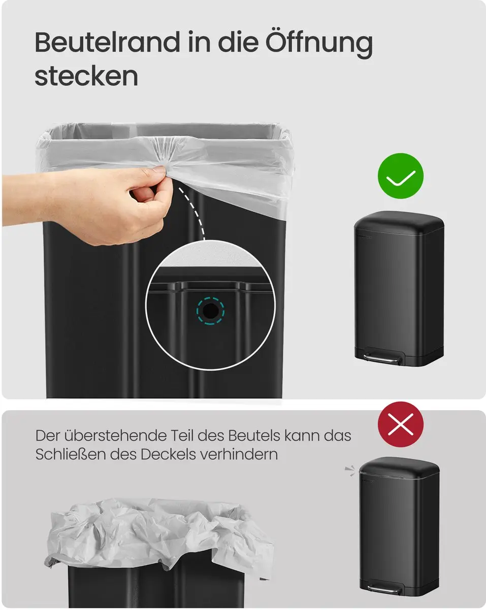 Songmics Pedaalemmer 30L - Roestvrij staal - Zwart