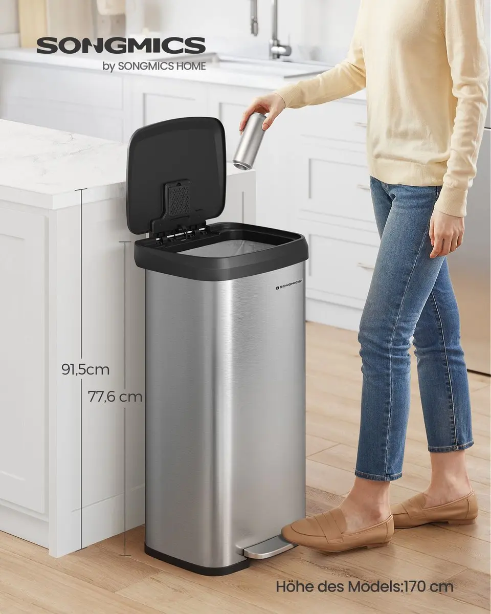 Songmics Keukenafvalbak 68L - Zilver/Zwart