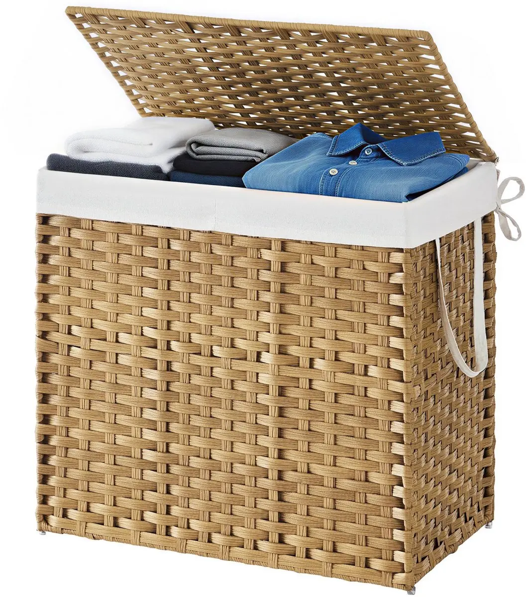 Songmics Opvouwbare Wasmand 2 Compartimenten - Naturel