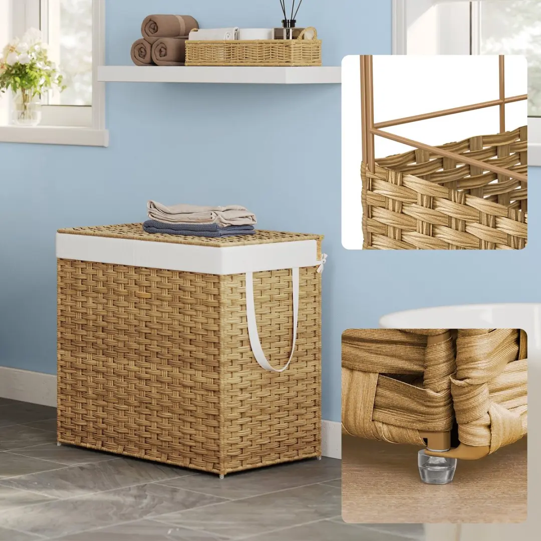 Songmics Opvouwbare Wasmand 2 Compartimenten - Naturel - afbeelding 6 van 6