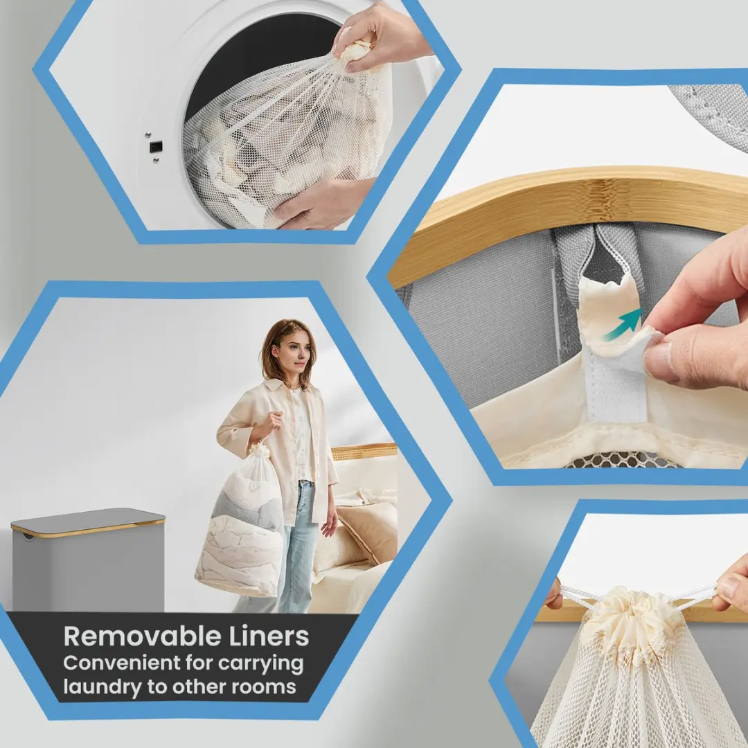 Songmics Wasmand Inktzwart - 3 Vakken met Deksel