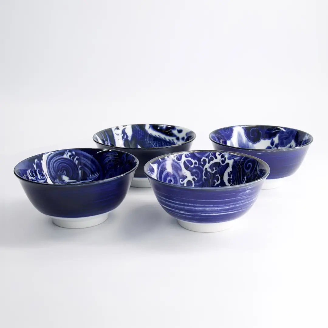 Tokyo Design Studio Japonism Tayo Kommen Set 22013 - 4 Stuks 550ml - Blauw/Wit