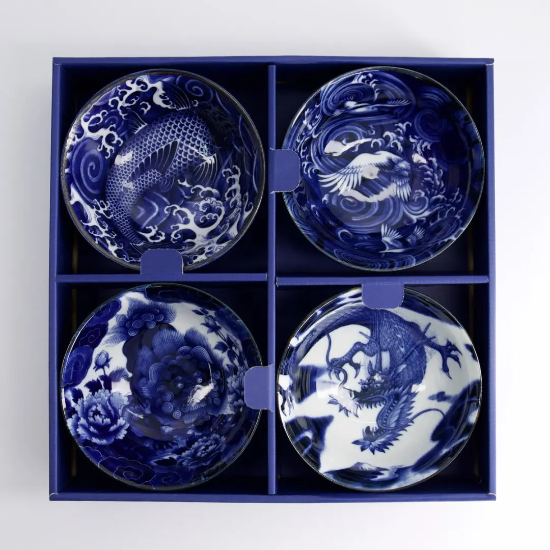 Tokyo Design Studio Japonism Tayo Kommen Set 22013 - 4 Stuks 550ml - Blauw/Wit - afbeelding 6 van 6
