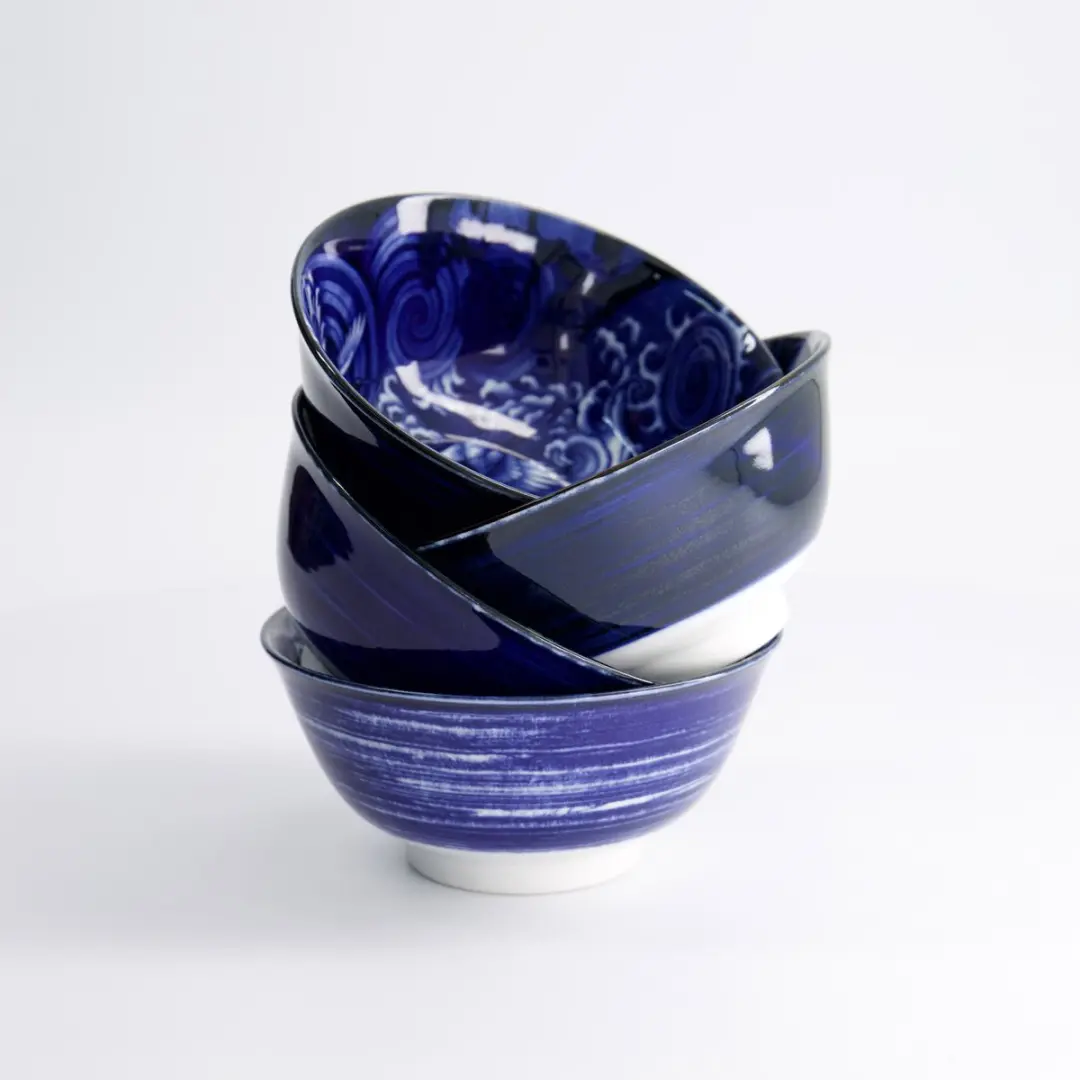 Tokyo Design Studio Japonism Tayo Kommen Set 22013 - 4 Stuks 550ml - Blauw/Wit