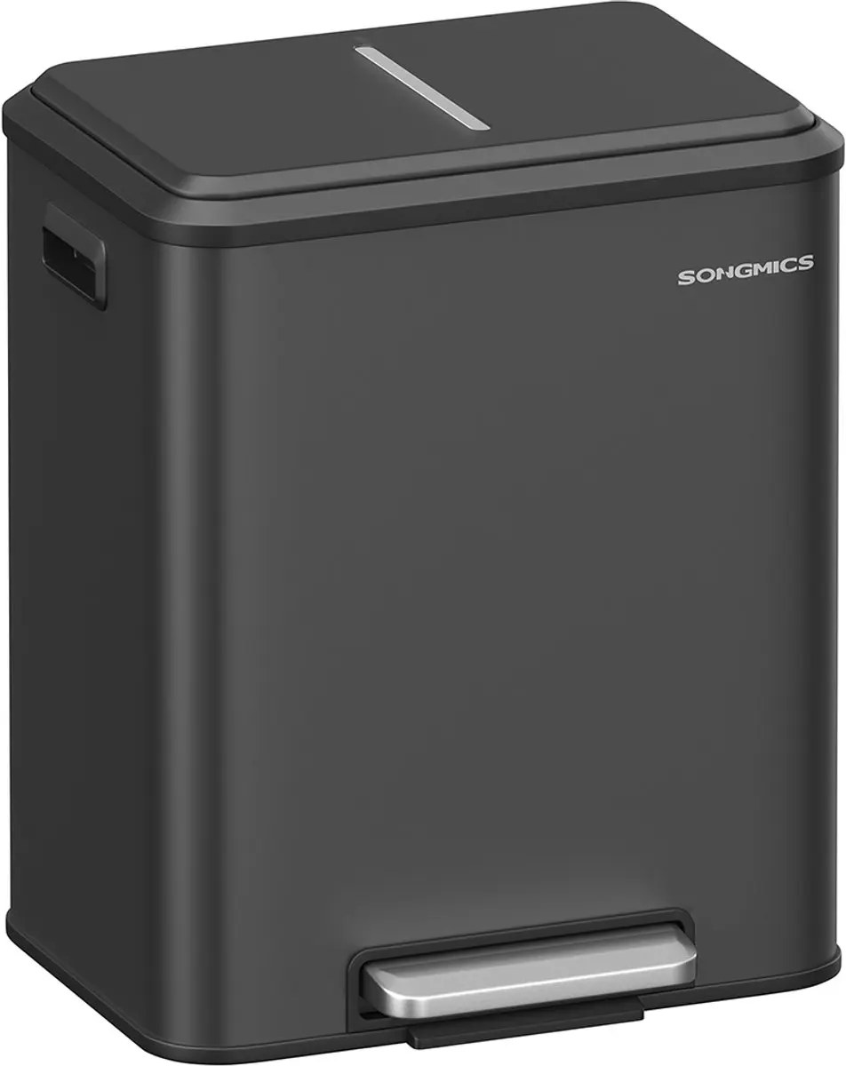 Songmics Dubbele Afvalbak 30L Metallic Zilver