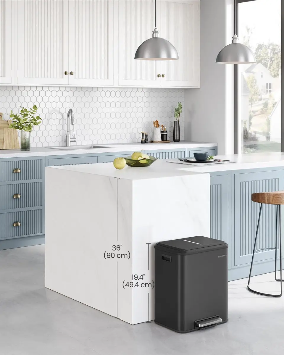 Songmics Dubbele Afvalbak 30L Metallic Zilver - 2 Vakken