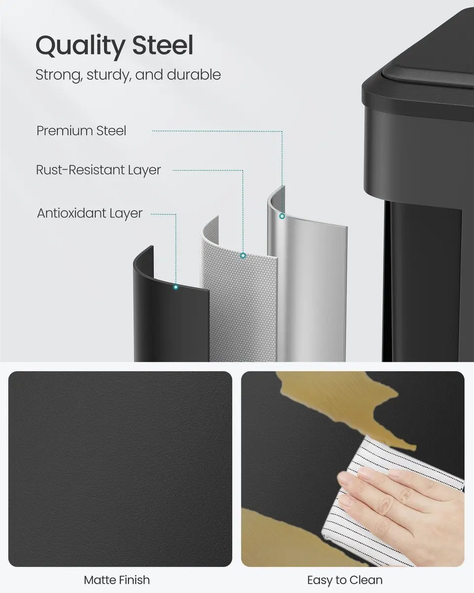 Songmics Dubbele Afvalbak 30L Metallic Zilver - 2 Vakken