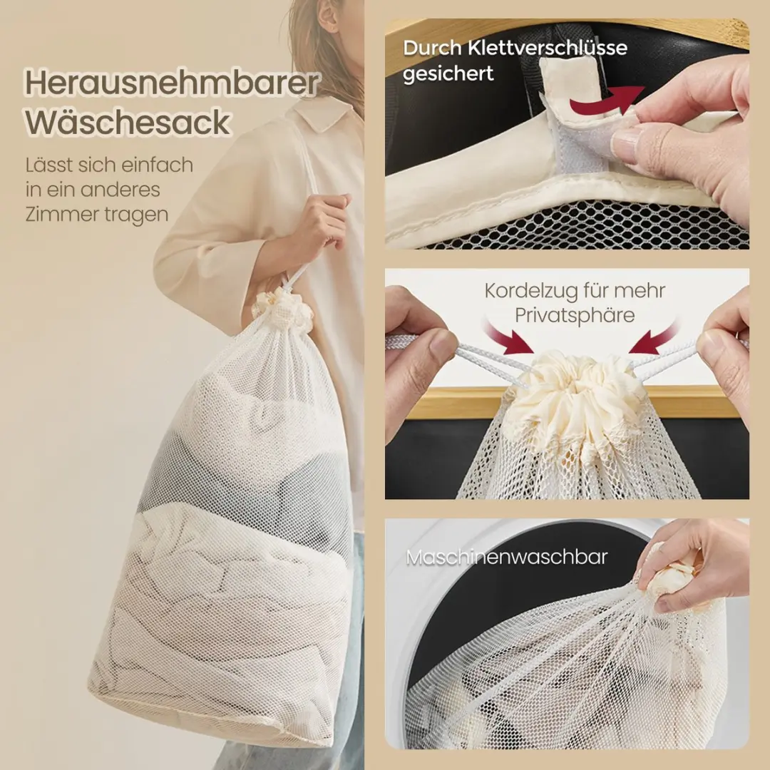 Songmics Wasmand met Deksel 65L - Inktzwart