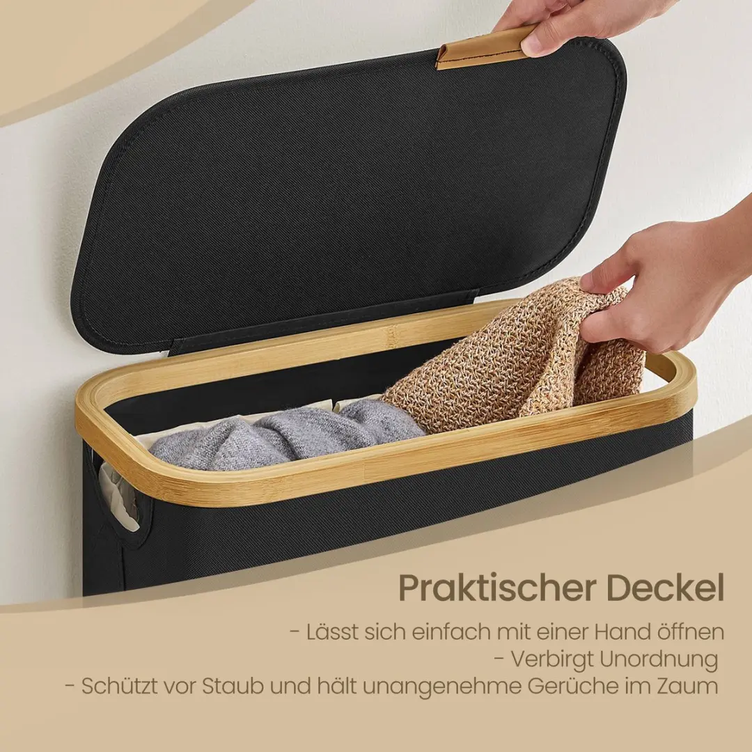 Songmics Wasmand met Deksel 65L - Inktzwart