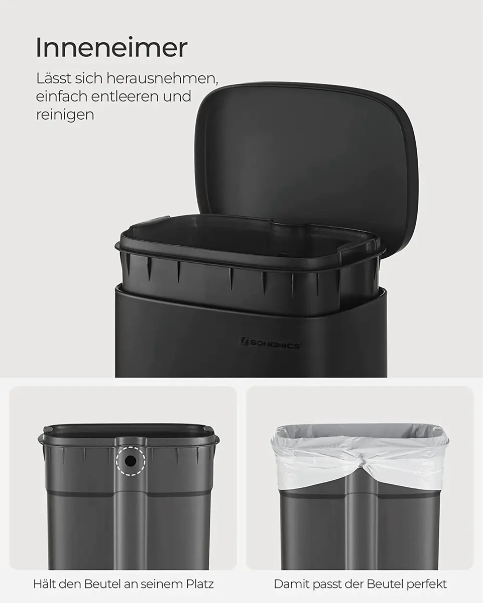 Songmics Keukenprullenbak 30L - Zwart