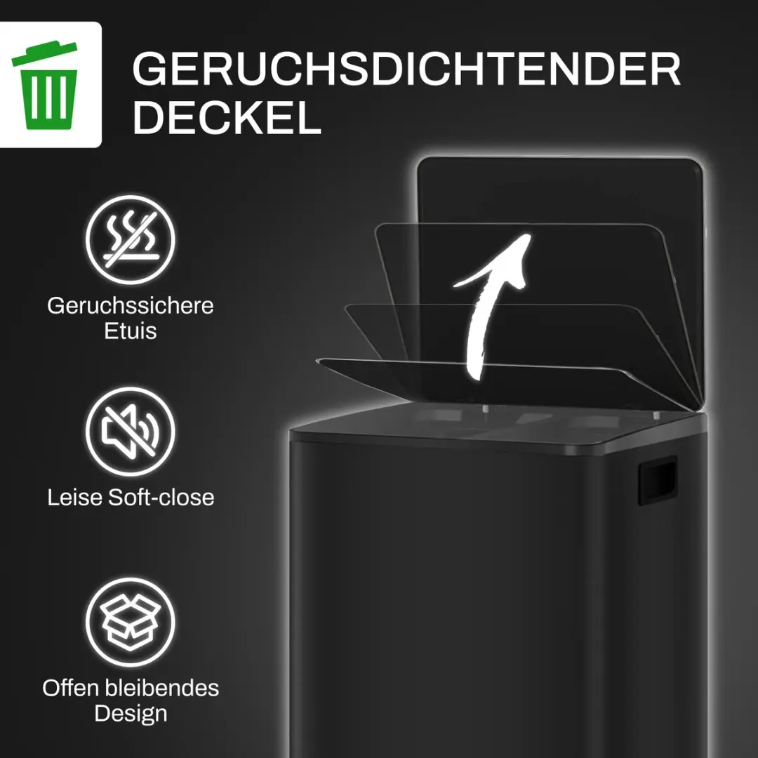 Homcom Edelstahl Vuilnisbak 47,7L - 2 Vakken - Zwart - afbeelding 6 van 6