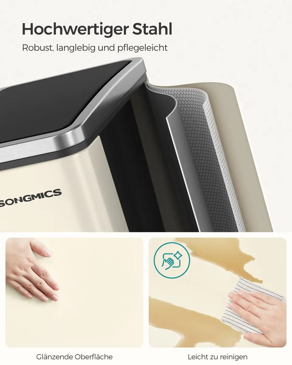 Songmics Afvalscheidingssysteem 3x18L - Zandbeige - afbeelding 4 van 6