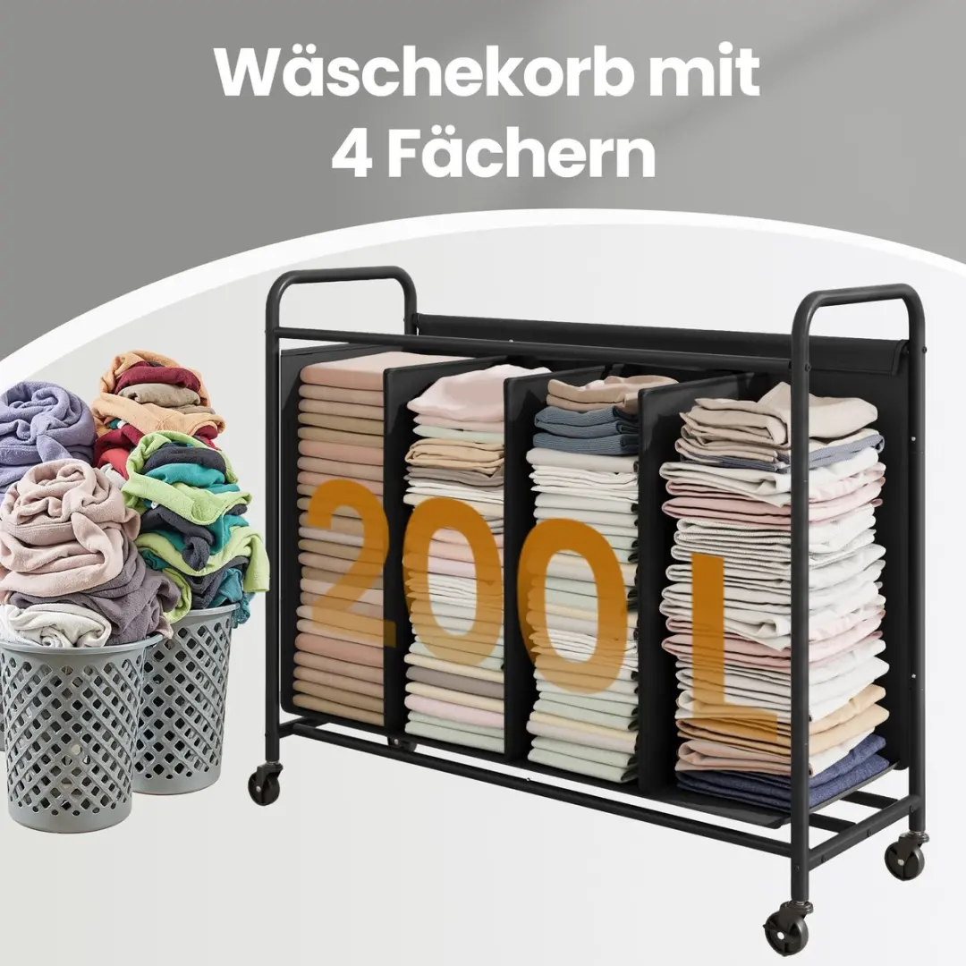 Songmics Wasverzamelaar 200L - 4 Vakken - Inktzwart
