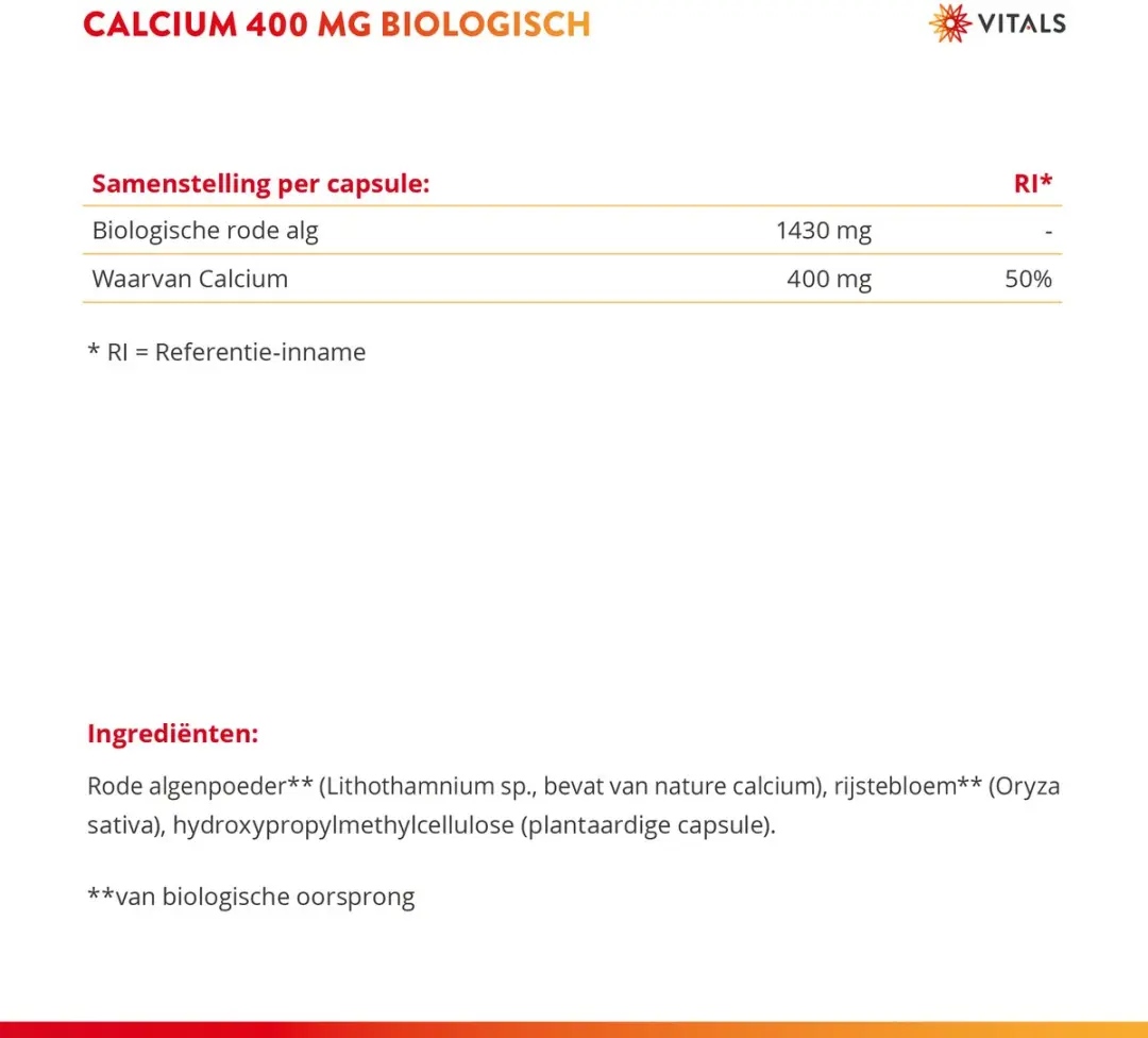 Vitals Calcium Biologisch 400mg - 60 Capsules