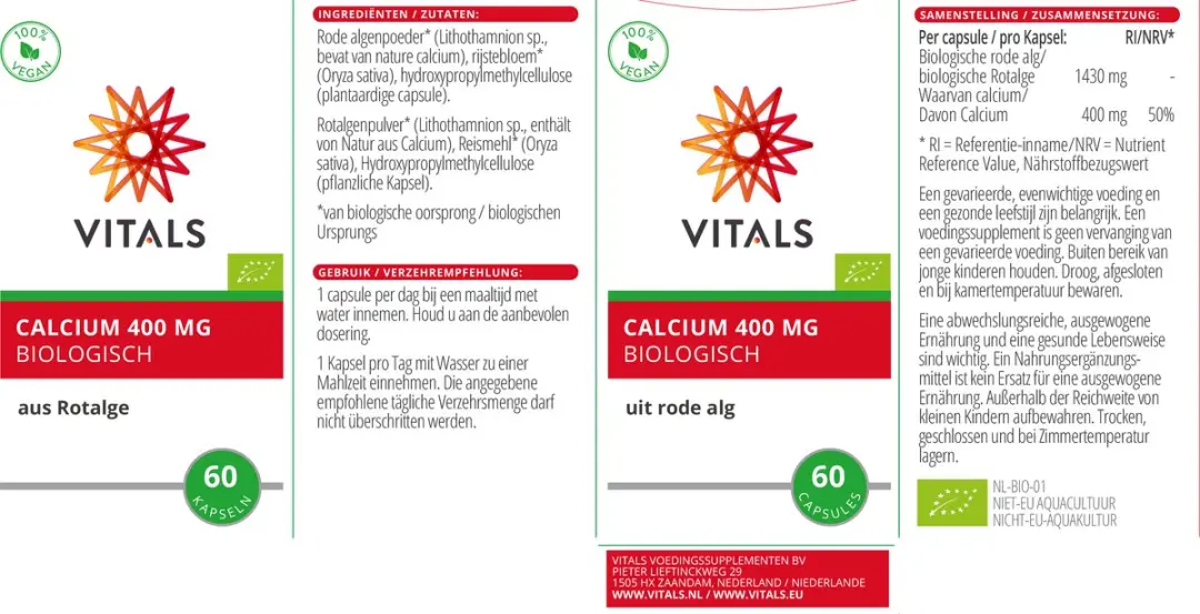 Vitals Calcium Biologisch 400mg - 60 Capsules