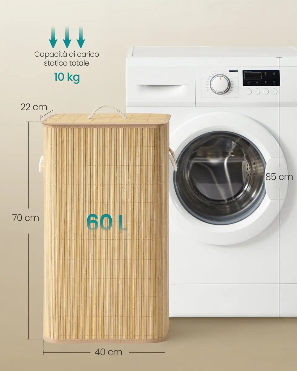 Songmics Wasmand 60L - Bamboe - Hoogte 70cm