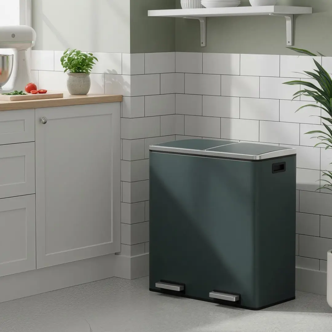 Songmics Pedaalemmer 60L - 2 Compartimenten - Grijs