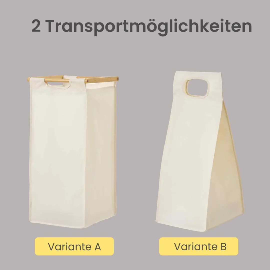 Songmics Wasmand 150L - 3 Vakken - Bamboe - Wit