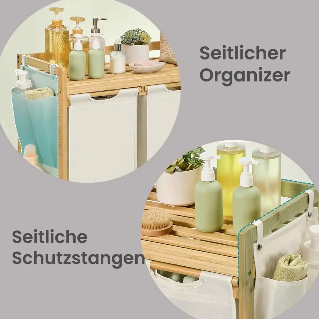 Songmics Wasmand 150L - 3 Vakken - Bamboe - Wit