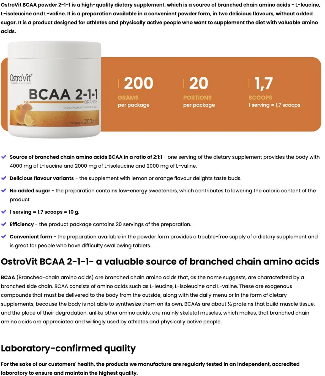 OstroVit BCAA 2-1-1 200g - Orange