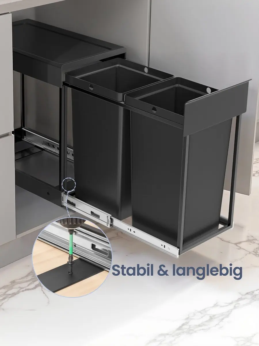 Songmics Afvalscheidingssysteem 2 Compartimenten 40L - Zwart - afbeelding 2 van 6